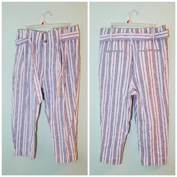 Madewell Dark Baltic Slub Stripe Linen-Blend Paperbag Pants - Picture 5 of 7